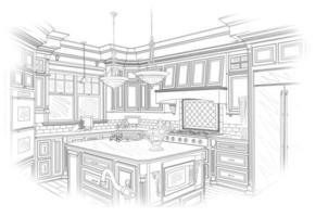 dibujo de diseño de cocina personalizado negro sobre blanco foto