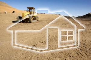 Ghosted House Outline Above Construction Site and Tractor photo