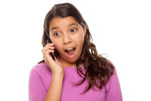 Shocked Pretty Hispanic Girl On Cell Phone photo