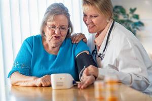 Senior Adult Woman Learning From Female Doctor to Use Blood Pressure Machine photo