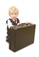 Boy in Vest Suit and Tie with Briefcase On White photo