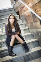 Mixed Race Young Adult Woman Portrait on Staircase photo