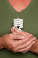 Female Hands Holding Energy Saving Light Bulb photo