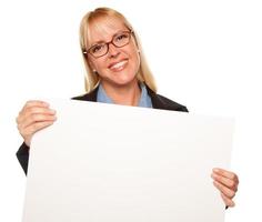 Attractive Blonde Holding Blank White Sign photo