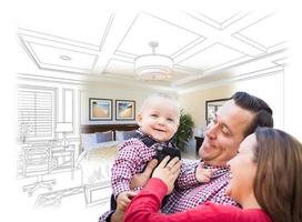 Young Family With Baby Over Bedroom Drawing and Photo