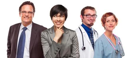 Mixed Race Women and Businessman with Doctors or Nurses photo