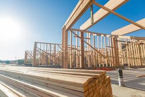 Wood Home Framing Abstract At Construction Site. photo