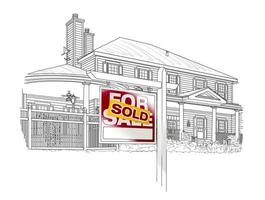 Custom House and Sold Real Estate Sign Drawing on White photo