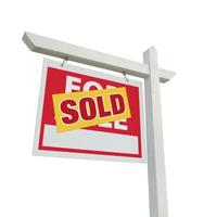 Sold Home For Sale Real Estate Sign on White photo