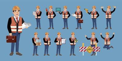 Set of engineer with different poses vector