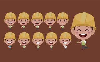 Set of engineer with different poses vector