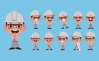 Set of engineer with different poses vector