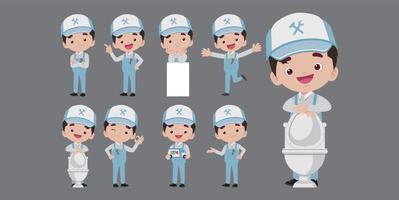 Set of plumber with different poses vector