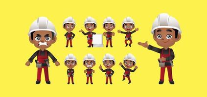 conjunto de trabajadores. diferentes poses y gestos vector