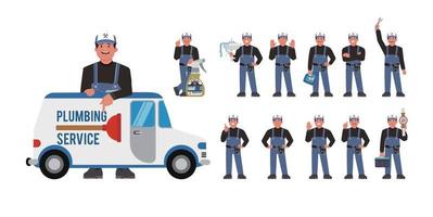 Set of plumber with different poses vector