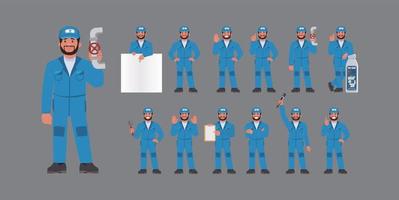 Set of plumber with different poses vector