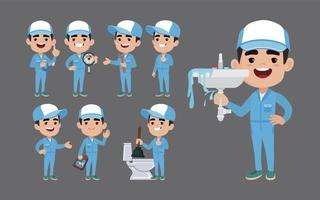 Set of plumber with different poses vector