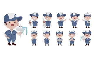 Set of plumber with different poses vector