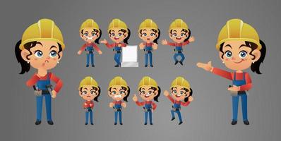 trabajador con diferentes poses. vector