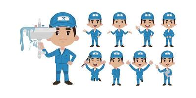 Set of plumber with different poses vector