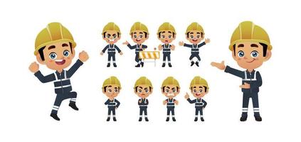 Worker set. Different poses and gestures vector