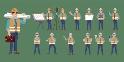 Set of engineer with different poses vector