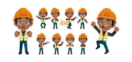 conjunto de trabajadores. diferentes poses y gestos vector