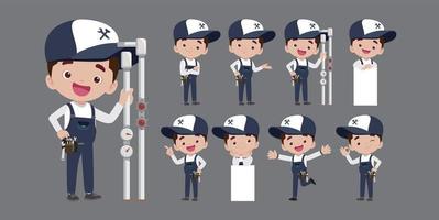 Set of plumber with different poses vector