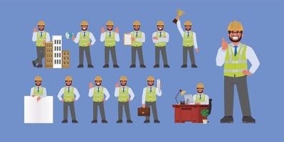 conjunto de ingeniero plano con diferentes poses vector