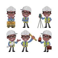 ingeniero de construcción con diferentes poses vector