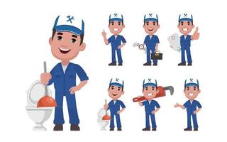 Set of plumber with different poses vector