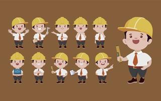 Set of engineer with different poses vector