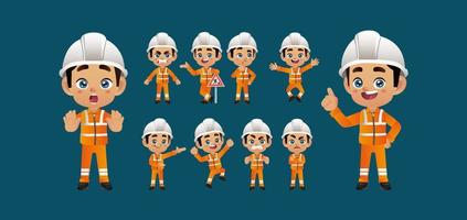 conjunto de trabajadores. diferentes poses y gestos vector