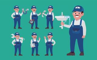 Set of plumber with different poses vector