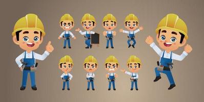 Worker set. Different poses and gestures vector