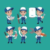 Set of plumber with different poses vector