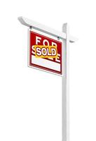 Left Facing Sold For Sale Real Estate Sign Isolated on a White Background. photo