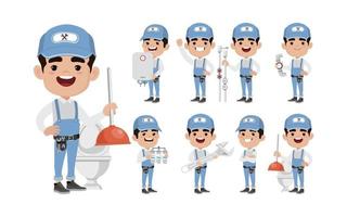 conjunto de fontanero con diferentes poses vector