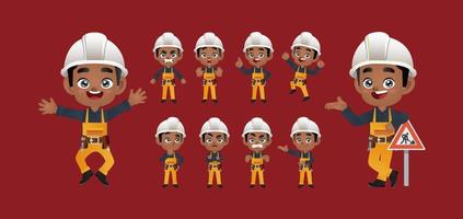 Worker set. Different poses and gestures vector