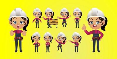 trabajador con diferentes poses. vector