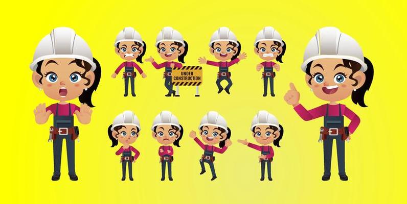Worker with different poses. vector