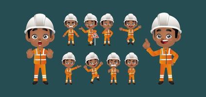 Worker set. Different poses and gestures vector