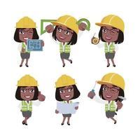 ingeniero de construcción con diferentes poses vector