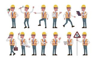 Set of engineer with different poses vector