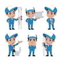 Set of plumber with different poses vector