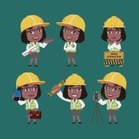 ingeniero de construcción con diferentes poses vector