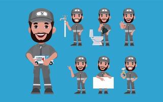 conjunto de fontanero con diferentes poses vector