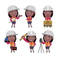 ingeniero de construcción con diferentes poses vector