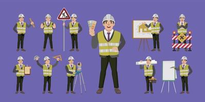 Set of engineer with different poses vector