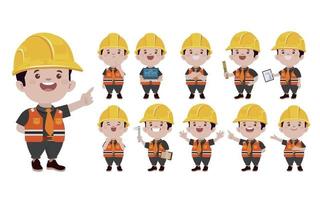 Set of engineer with different poses vector